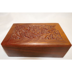 Handcarved Floral Keepsake Wood Jewelry Box With Slide open Bottom
